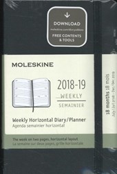 Moleskine Wochenkalender, 18 Monate, 2018/2019, Pocket/A6, Horizontal, Hard Cover, Schwarz