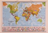 Politieke wereldkaart 1/40 geplastificeerd met latjes + vlaggen 99 x 70 cm - Maps International - 9781910378151