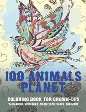 100 Animals Planet - Coloring Book for Grown-Ups - Tasmanian, Wild boar, Chameleon, Snake, and more