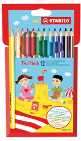 Trio Thick, dik driekantig kleurpotlood, met extra dikke kern 4.2 mm, etui met 12 kleuren - STABILO - 3168070203121