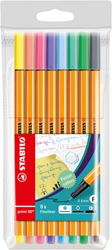 point 88, fineliner 0.4 mm, pastel etui 8 kleuren - STABILO - 4006381493499