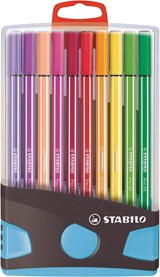 Pen 68, premium viltstift, ColorParade, antraciet/licht blauw, met 20 kleuren - STABILO - 4006381551298