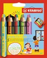 woody 3 in 1 duo, multifunctioneel kleurpotlood met tweekleurige punt- 5 stuks in kartonnen etui + puntenslijper - STABILO - 4006381573443