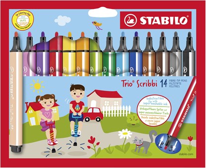 Trio Scribbi, ergonomische viltstift, onverwoestbaar door meeverende punt, etui met 14 kleuren, niet bekend - Overig - 4006381492522