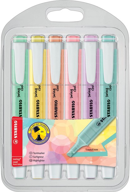 STABILO swing cool pastel markeerstift, plastic etui van 6 stuks in geassorteerde kleuren, niet bekend - Overig - 4006381527453