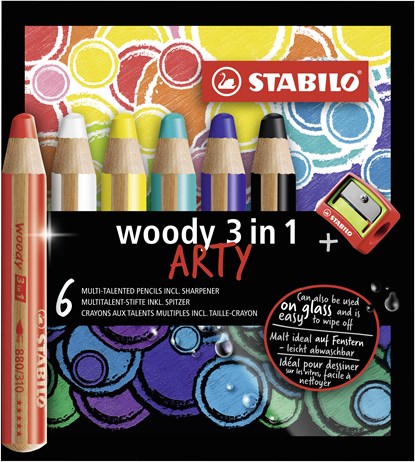 woody 3 in 1, multitalent kleurpotlood, ARTY etui 6 kleuren + puntenslijper, niet bekend - Overig - 4006381547123