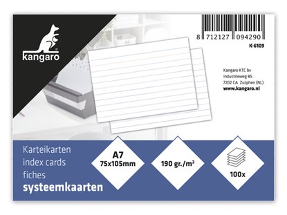 Systeemkaart Kangaro A7 75x105mm lijn 190 grams pak a 100 vel, niet bekend - Overig - 8712127094290