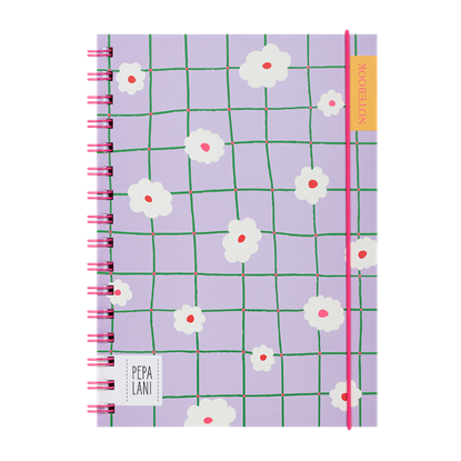 Pepa Lani Notebook coloured wireao A5 Flower Purple checkers with daffodil, niet bekend - Overig - 8719497168408