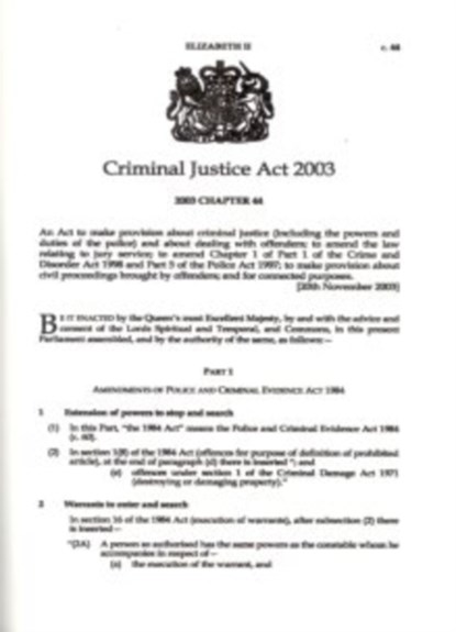 Criminal Justice Act 2003, Great Britain - Paperback - 9780105444039