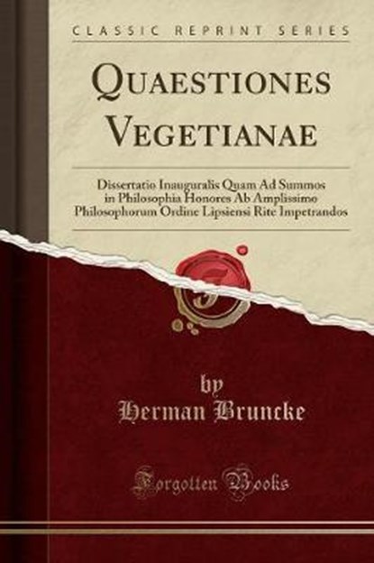 Bruncke, H: Quaestiones Vegetianae, BRUNCKE,  Herman - Paperback - 9780243948208