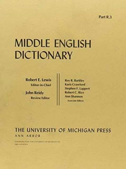 Middle English Dictionary, Robert E. Lewis - Paperback - 9780472011834
