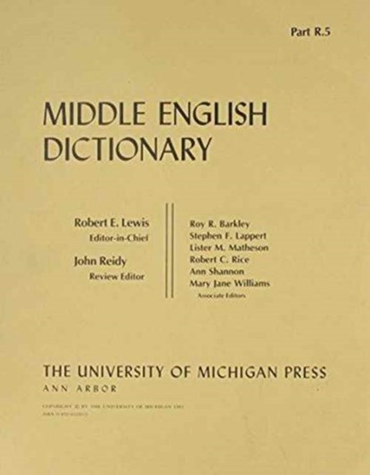 Middle English Dictionary, Robert E. Lewis - Paperback - 9780472011858