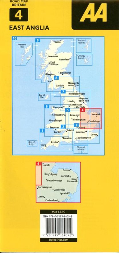 AA Road Map East Anglia, niet bekend - Gebonden - 9780749584092