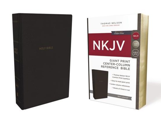 NKJV, Reference Bible, Center-Column Giant Print, Leathersoft, Black, Red Letter, Comfort Print