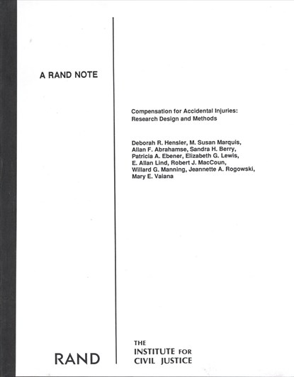 Compensation for Accidental Injuries : Research De, Hensler - Paperback - 9780833018564