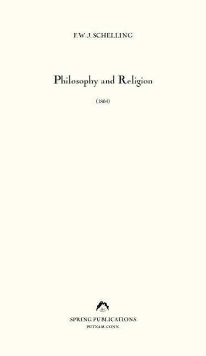Philosophy and Religion, Friedrich Wilhelm Joseph Von Schelling - Paperback - 9780882145938