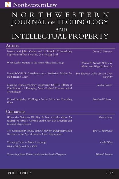 Northwestern Journal of Technology & Intellectual Property, Vol. 10.3, Nunziato et al. - Paperback - 9781105432316