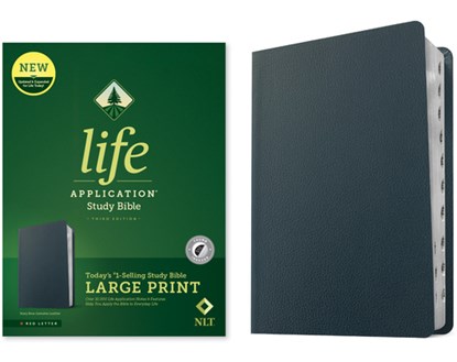 NLT Life Application Study Bible, Third Edition, Large Print (Genuine Leather, Navy Blue, Indexed, Red Letter), New Living Translation - Gebonden - 9781496483133