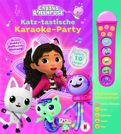 Gabby's Dollhouse - Katz-tastische Karaoke Party - Mikrofonbuch - Pappbilderbuch mit abnehmbarem Mikrofon mit 5 Stimmklängen und 10 Melodien, Phoenix International Publications Germany GmbH - Paperback - 9781503773783