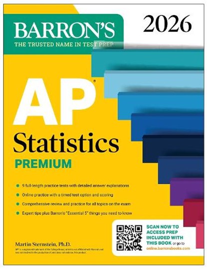 AP Statistics Premium, 2026: Prep Book with 9 Practice Tests + Comprehensive Review + Online Practice, Barron's Educational Series ; Martin Sternstein - Paperback - 9781506296579