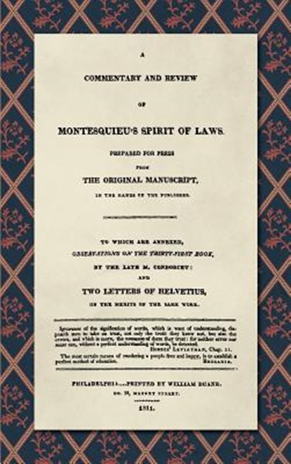 A Commentary and Review of Montesquieu's Spirit of Laws, Prepared For Press From the Original Manuscript in the Hands of the Publisher (1811), Antoine Louis Claude Destutt De Tracy - Gebonden - 9781584776543