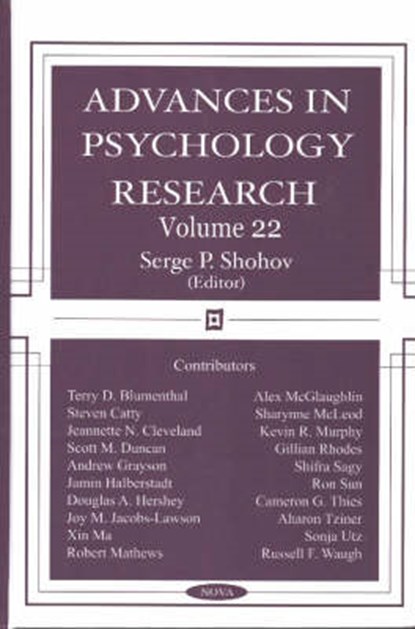 Advances in Psychology Research, SHOHOV,  Serge P - Gebonden - 9781590336526