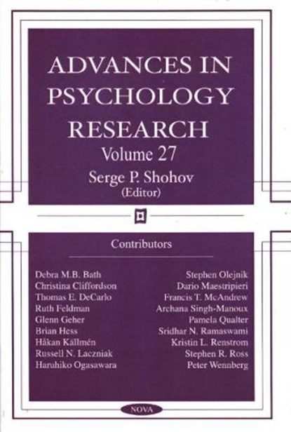 Advances in Psychology Research, SHOHOV,  Serge P - Gebonden - 9781590338032