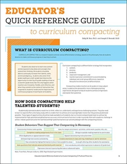 Educator's Quick Reference Guide to Curriculum Compacting, Sally M. Reis ; Joseph Renzulli - Paperback - 9781618217882