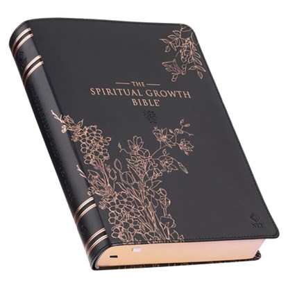 The Spiritual Growth Bible, Study Bible, NLT - New Living Translation Holy Bible, Faux Leather, Black Rose Gold Debossed Floral, Christianart Gifts - Gebonden - 9781639521302