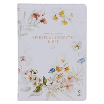 The Spiritual Growth Bible, Study Bible, NLT - New Living Translation Holy Bible, Faux Leather, White Printed Floral, Christianart Gifts - Gebonden - 9781639521319
