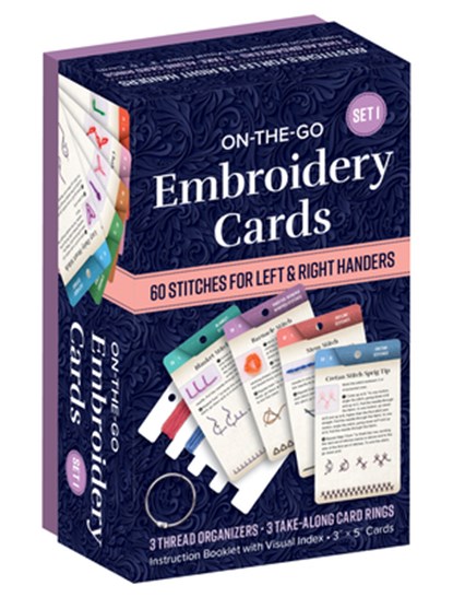 On-The-Go Embroidery Cards Set 1: 60 Stitches for Left & Right Handers, 3 Thread Organizers, 3 Take-Along Rings, Christen Brown - Paperback - 9781644036730