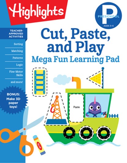 Preschool Cut, Paste, and Play Mega Fun Learning Pad, Highlights Learning - Paperback - 9781644725122