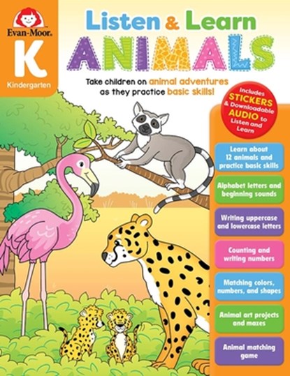 Animals, Kindergarten Workbook: Listen and Learn Audio Workbook, Reading and Math, Evan-Moor Educational Publishers - Paperback - 9781645141853