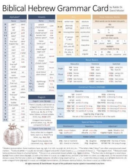 Biblical Hebrew Grammar Card, David Moster - Paperback - 9781646022243