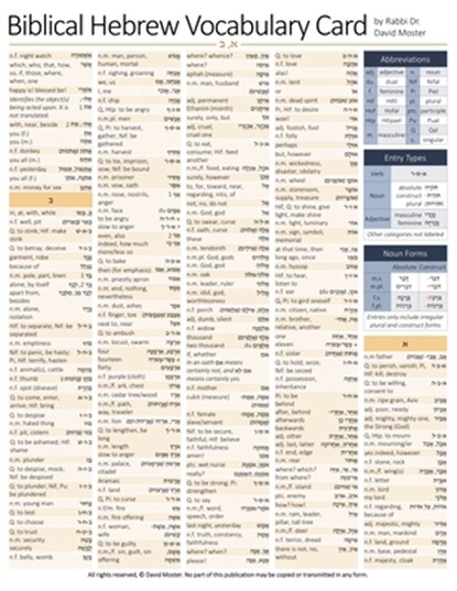 Biblical Hebrew Vocabulary Card, David Moster - Paperback - 9781646022250