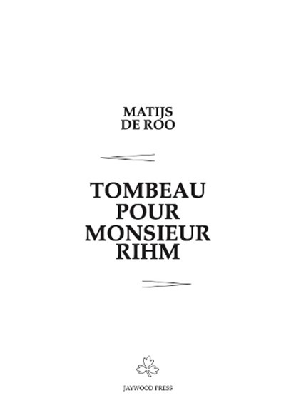 Tombeau Pour Monsieur Rihm, niet bekend - Paperback - 9781739110390