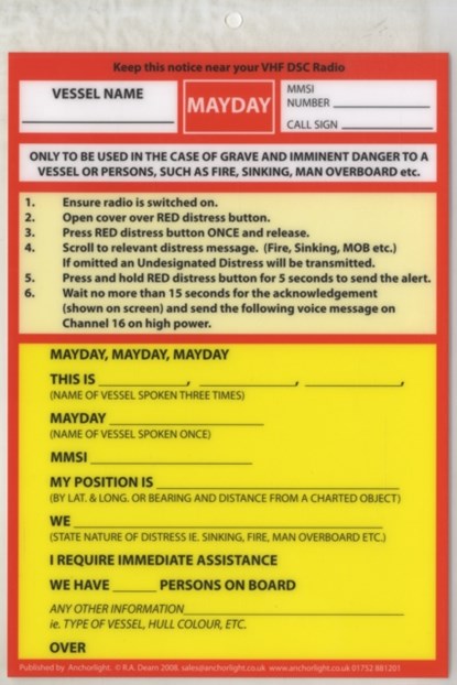 VHF DSC Mayday Procedure Card, Robert Dearn - Losbladig - 9781906594015