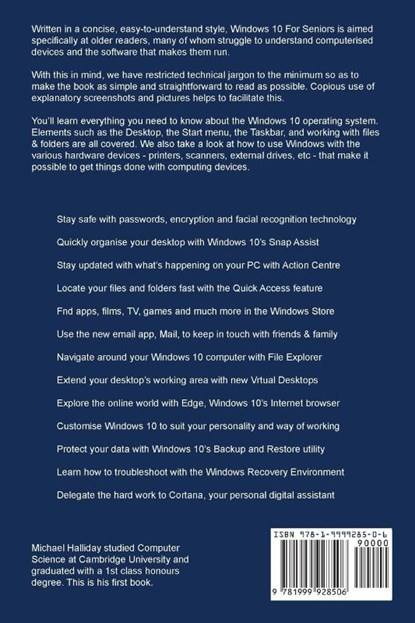 Windows 10 For Seniors, Michael Halliday - Paperback - 9781999928506