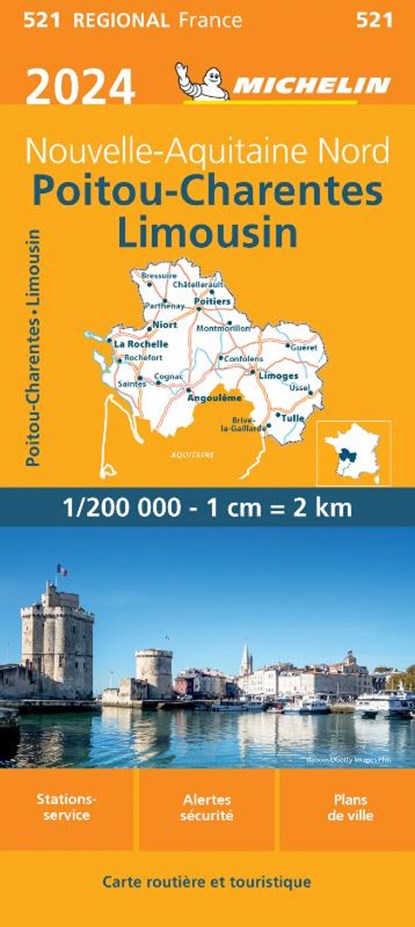 Michelin Wegenkaart 521 Poitou-Charentes-Limousin 2024, niet bekend - Gebonden - 9782067262492