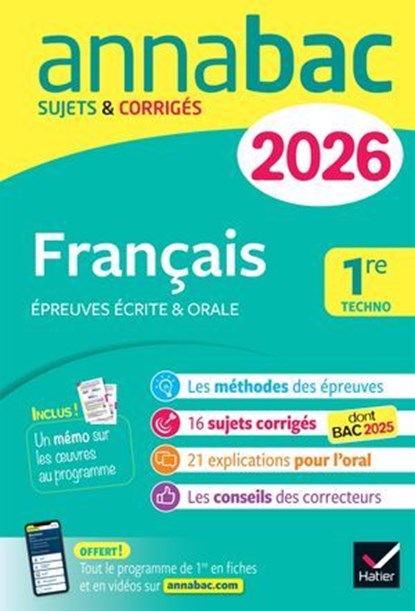Annales du bac 2026 - Annabac Français 1re technologique (bac de français écrit & oral), Hélène Bernard ; Aurélia Courtial ; Sylvie Dauvin ; Ronan Guellec ; Mathilde de Maistre ; Sophie Saulnier ; Swann Spies ; Bérangère Touet ; Laure Warot - Ebook - 9782401118164