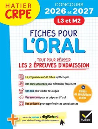 Hatier CRPE - Fiches pour l'Oral - Tout pour réussir les épreuves d'admission - L3 - M2 - 2026/2027, Émilie Le Phat Tan ; Jérômine Donat-Magnin ; Anaëlle Cormier - Ebook - 9782401124561