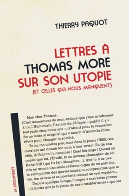Lettres à Thomas More sur son utopie (et celles qui nous manquent), Thierry Paquot - Ebook - 9782707194145