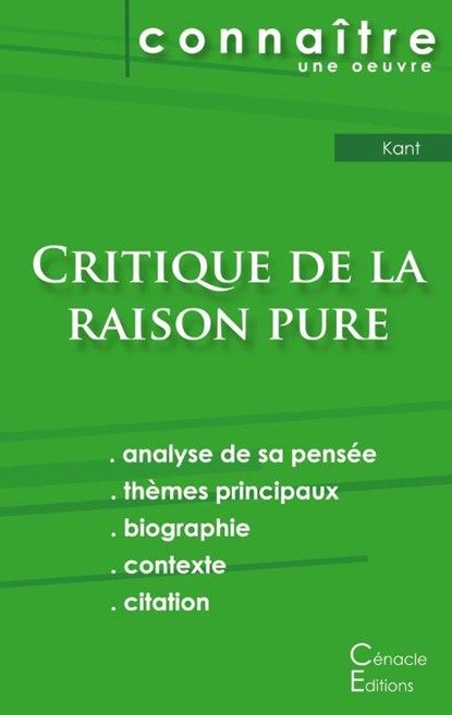 Fiche de lecture Critique de la raison pure de Kant (analyse litteraire de reference et resume complet), Emmanuel Kant - Paperback - 9782759311163