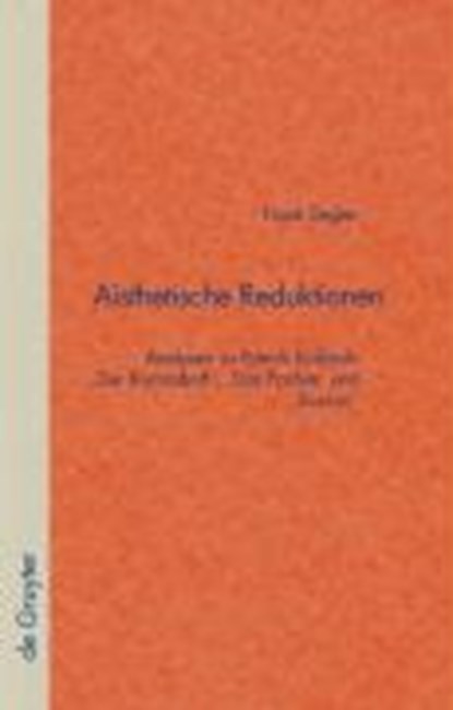Aisthetische Reduktionen, DEGLER,  Frank - Gebonden - 9783110177596
