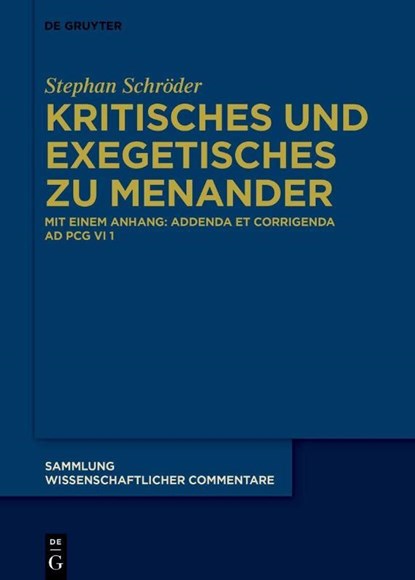 Kritisches Und Exegetisches Zu Menander, Stephan Schroder - Gebonden - 9783111191508