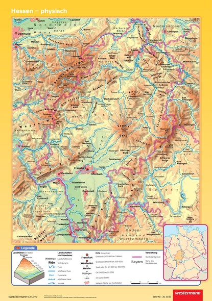 Posterkarten Geographie. Hessen: physisch / politisch, niet bekend - Losbladig - 9783143030332