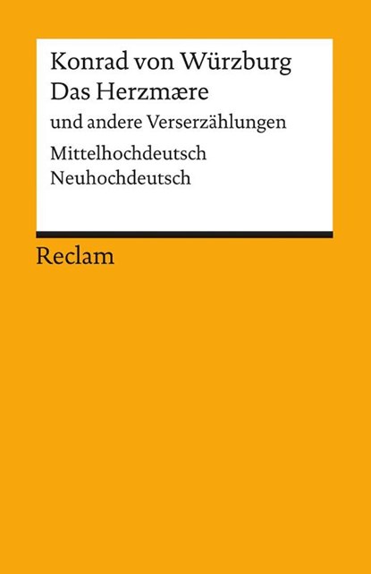 Das Herzmaere und andere Verserzählungen, Konrad von Würzburg - Paperback - 9783150193815