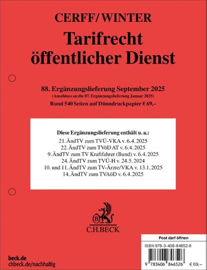 Tarifrecht öffentlicher Dienst 88. Ergänzungslieferung, niet bekend - Losbladig - 9783406846526
