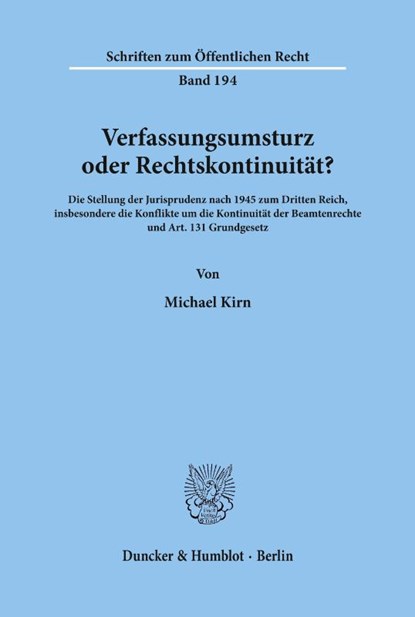Verfassungsumsturz oder Rechtskontinuität?, Michael Kirn - Paperback - 9783428027361