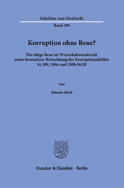 Korruption ohne Reue?, Simone Breit - Gebonden - 9783428185641